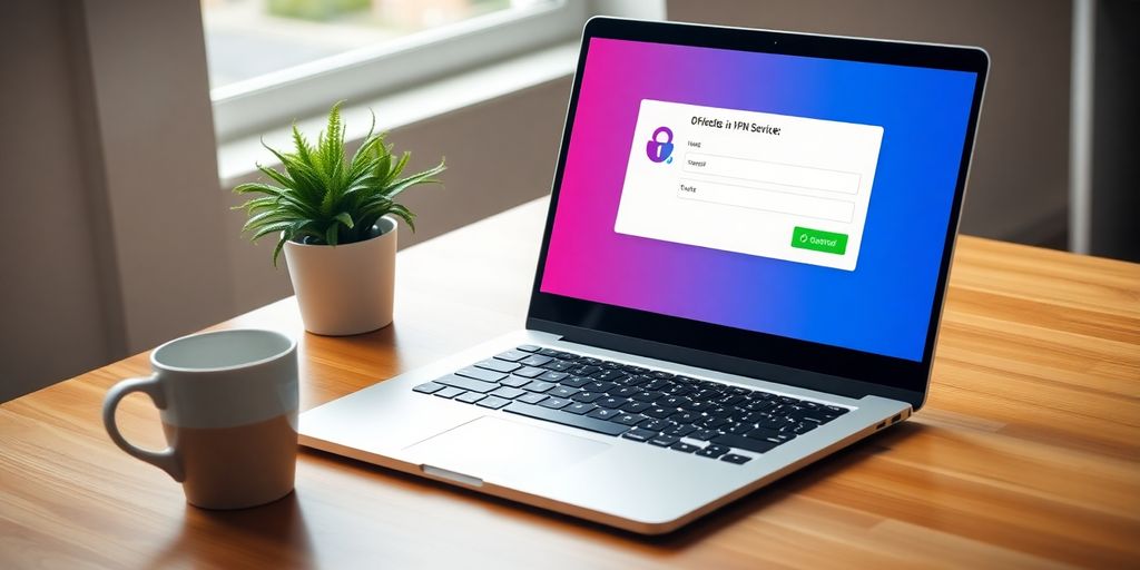 Schneller Laptop mit VPN-Dienst auf Schreibtisch