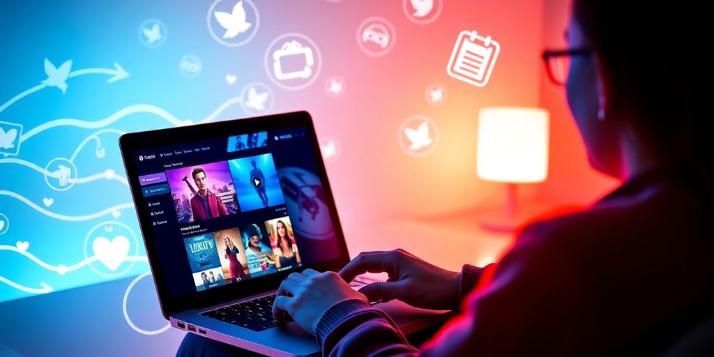 Person streamt Inhalte ohne Einschränkungen auf Laptop.