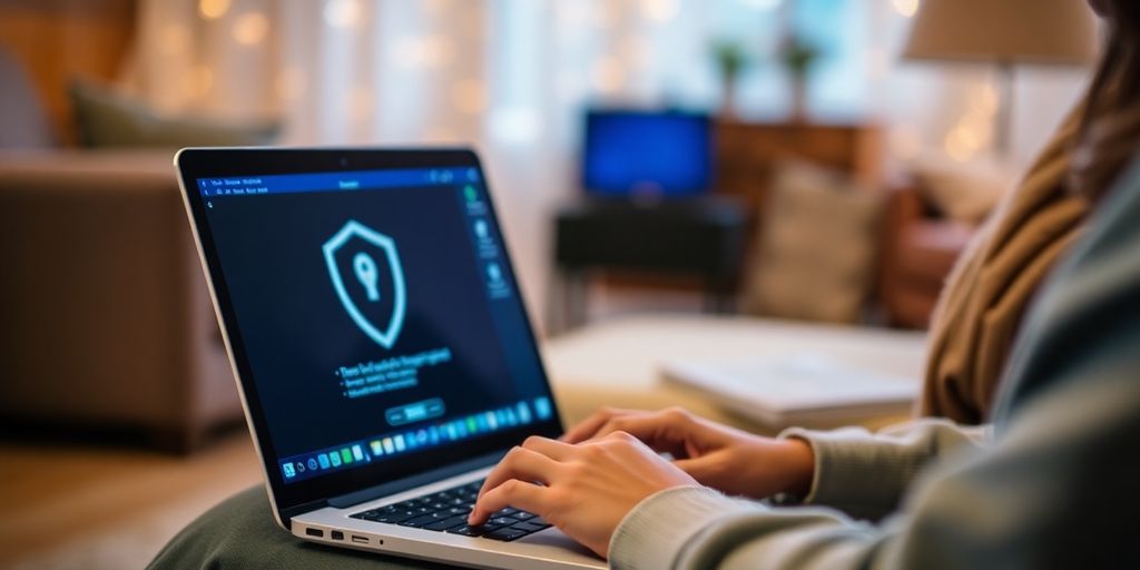 Person am Laptop in gemütlicher Umgebung für VPN.