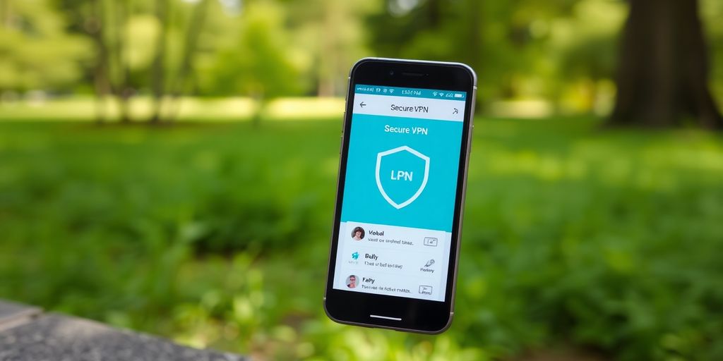 Smartphone mit VPN-App in einer natürlichen Umgebung.
