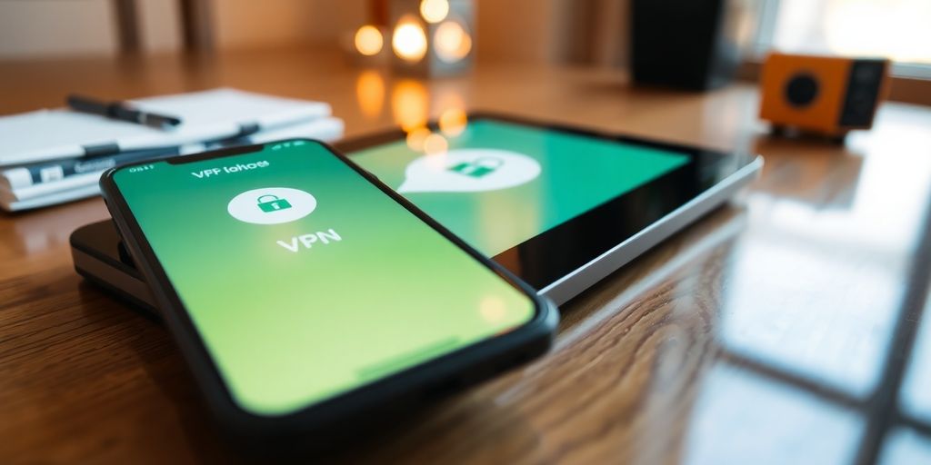 Smartphone und Tablet mit VPN-App in sicherer Umgebung