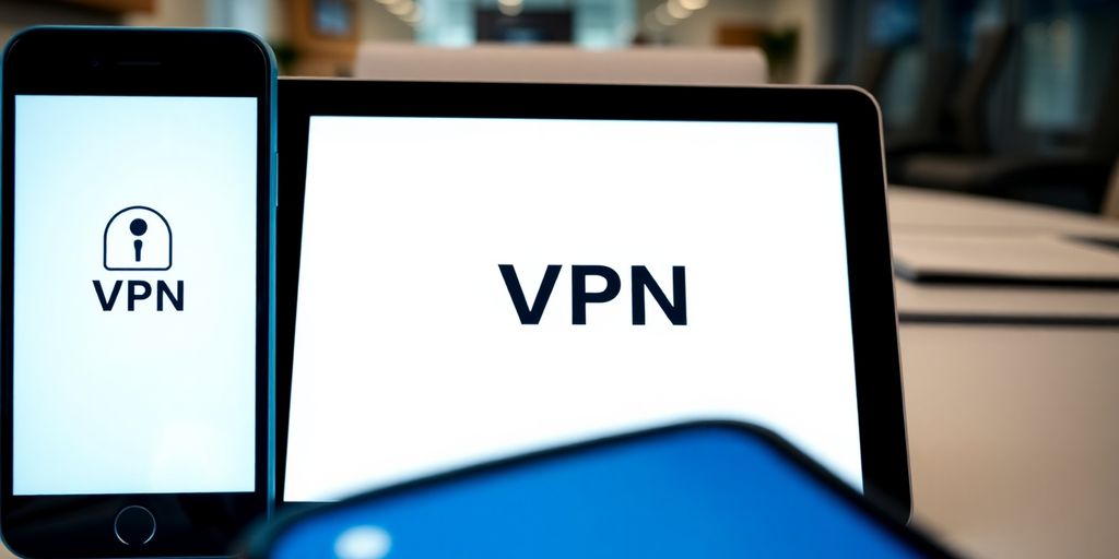Smartphone und Tablet mit VPN-Symbol auf dem Bildschirm.
