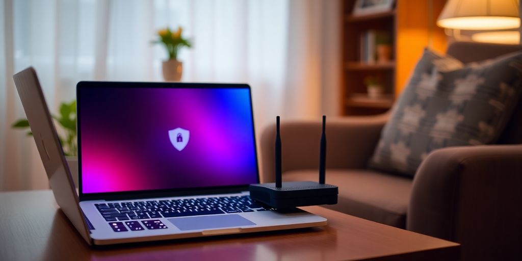 Sicheres Heimnetzwerk mit Laptop und Router.