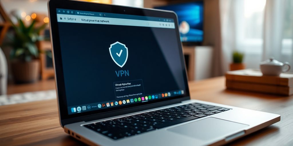 Nahaufnahme eines Laptops mit VPN-Oberfläche.