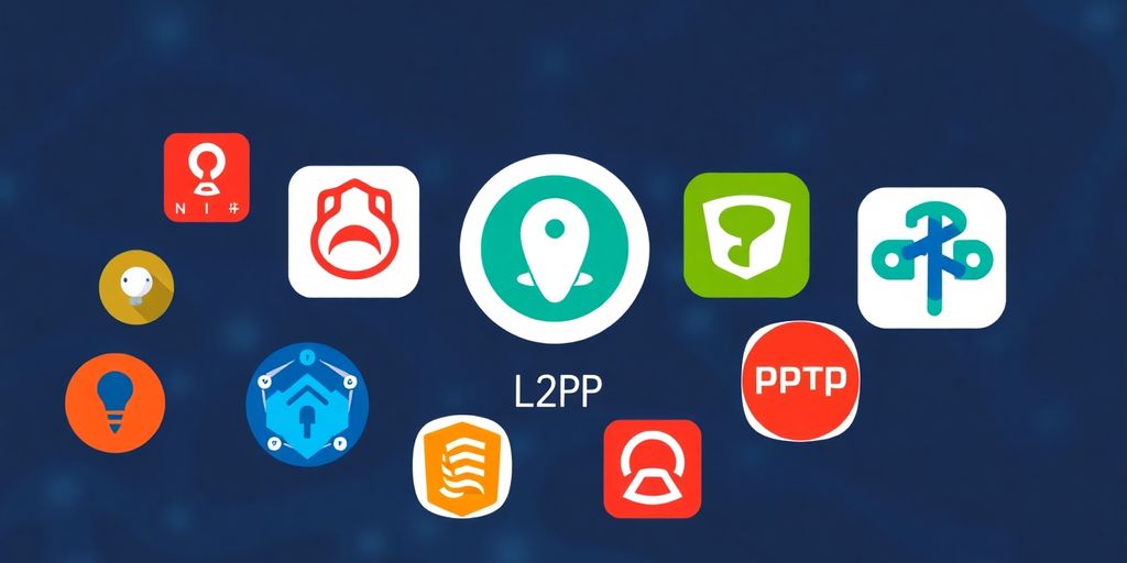 Verschiedene VPN-Icons und Protokolle in einer Collage