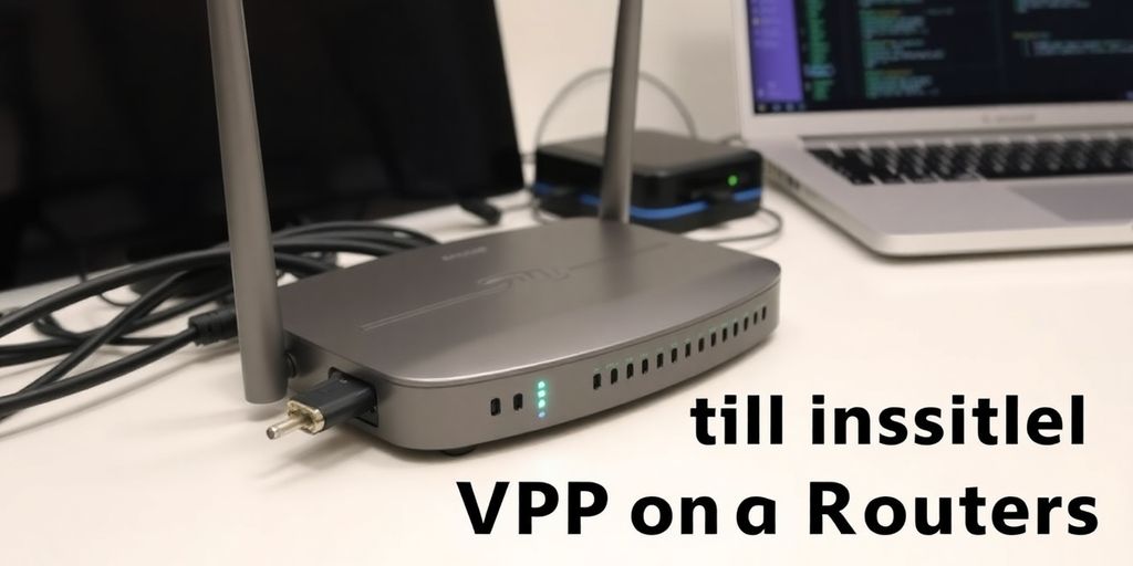 Router mit Kabeln und Laptop in der Nähe.