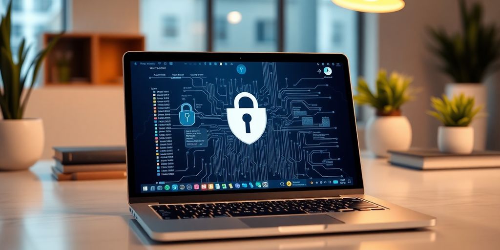Sichere digitale Umgebung mit Laptop und VPN-Schnittstelle.