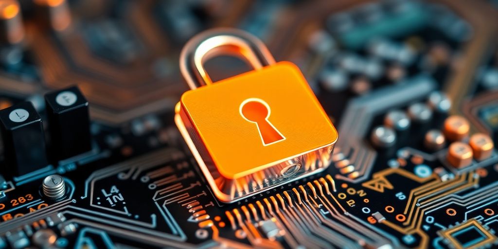 Digitalschloss auf Leiterplatte zur Cybersicherheit.